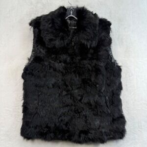 Saks‎ Fifth Avenue genuine Rabbit Fur Vest Sleeveless Black Size S/M NWOT